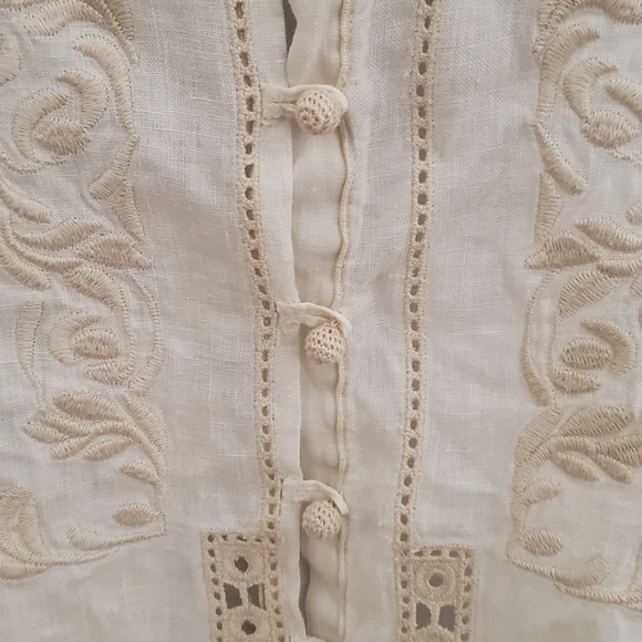 J. Jill Linen Long Sleeve Embroidered Blouse Womans L - Picture 3 of 7